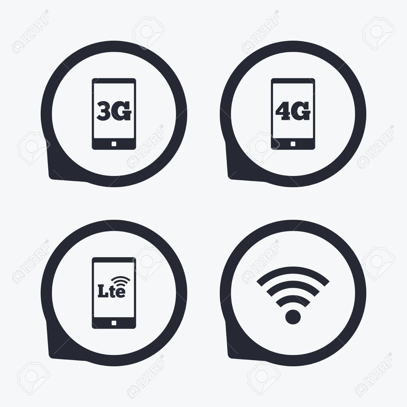 Mobile telecommunications icons. 3g, 4g and lte. Mobile vectors 