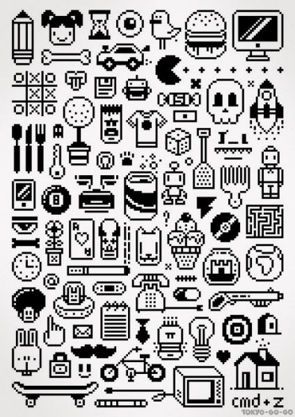 Vector flat 8 bit icons, collection of simple geometric vectors 