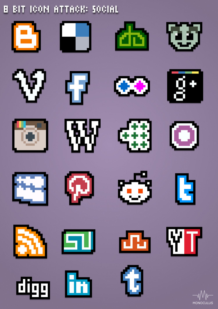 8-bit social icon pack - Icon Deposit