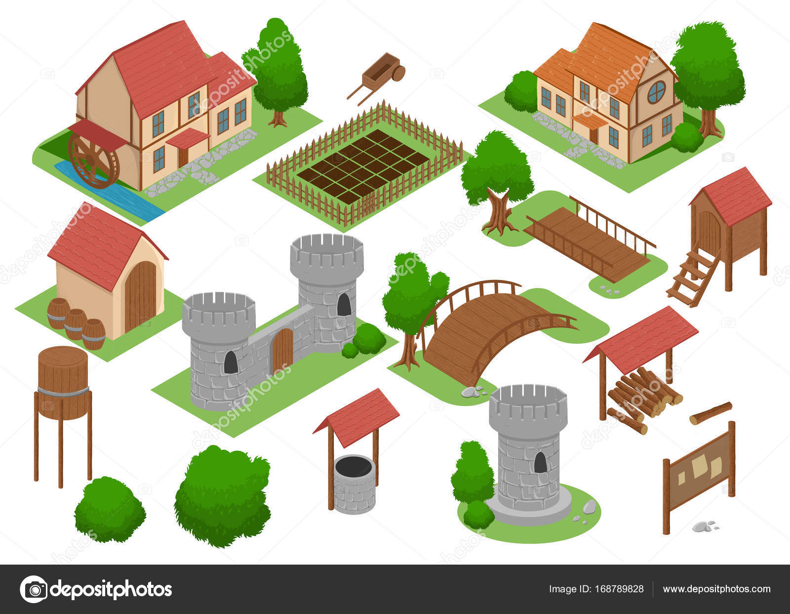 Isometric City Medieval Building Set Europe Stock Vector 339392513 