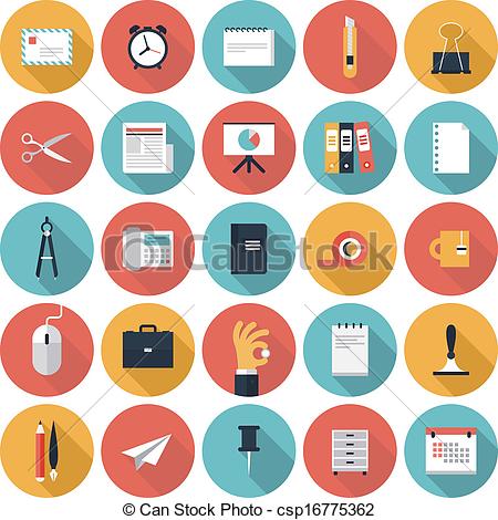 Business and office flat icons set. Modern flat icons vector 