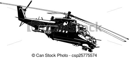 attack helicopter . Black and white illustration of the clipart 