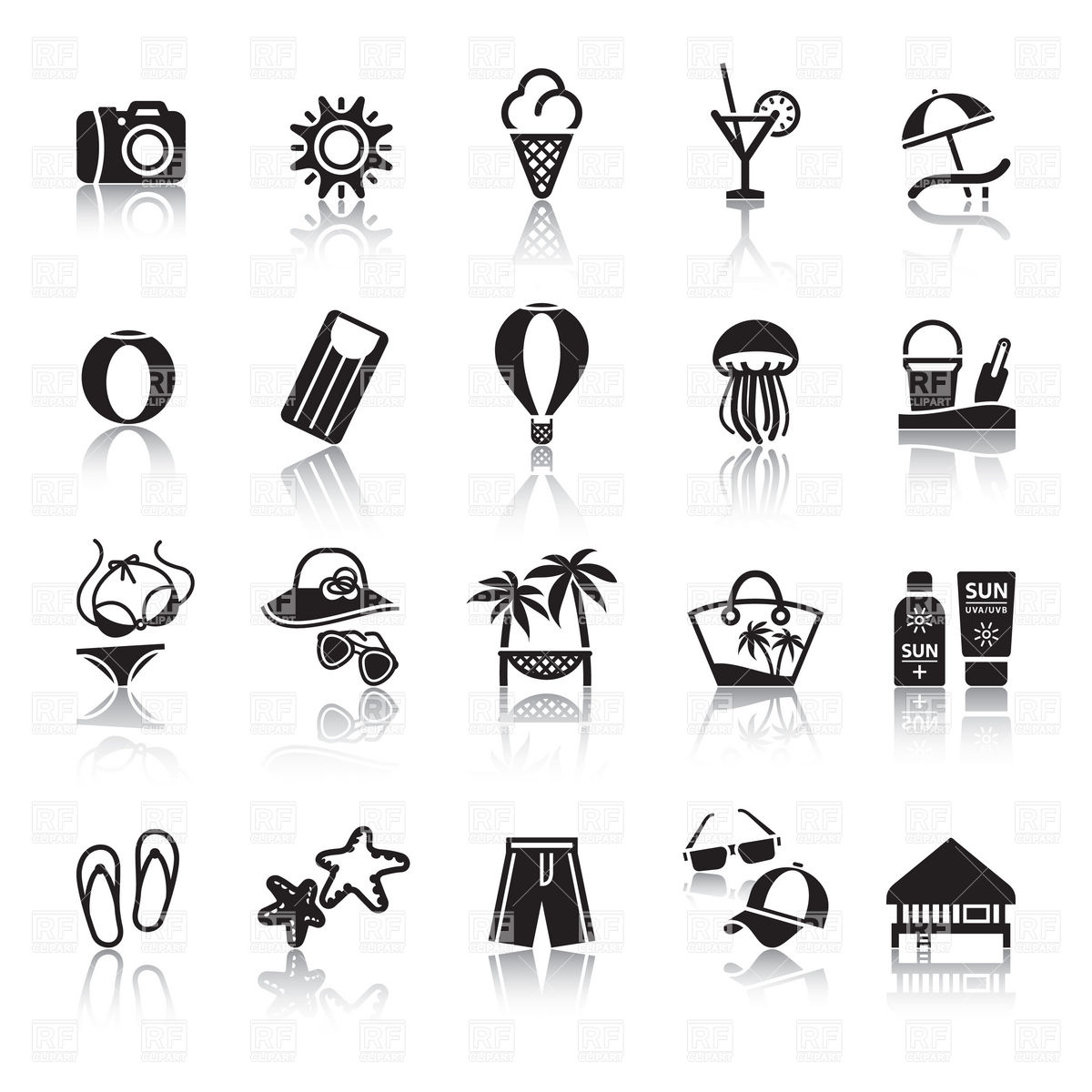 Collection Of Vacation And Beach Icons. Stock Vector 