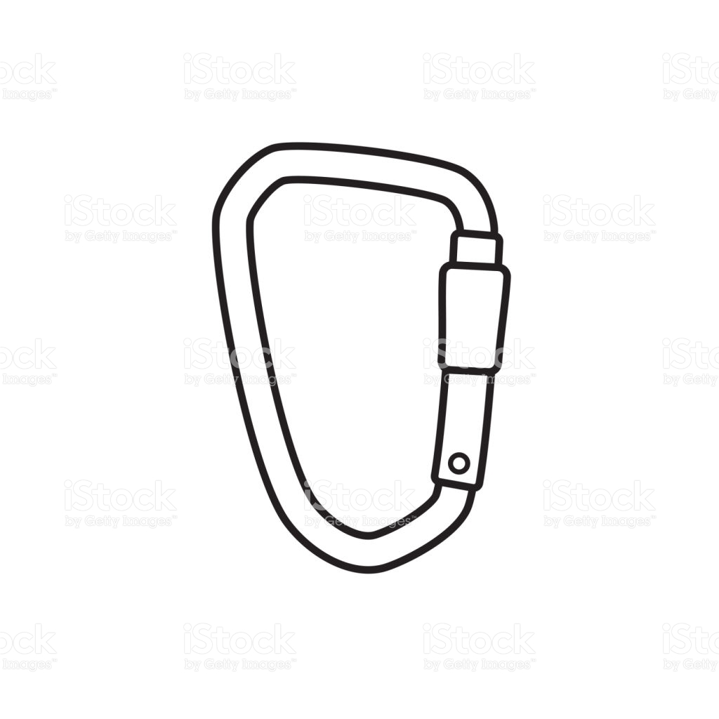 Climbing carabiner vector sketch icon isolated on background. Hand 