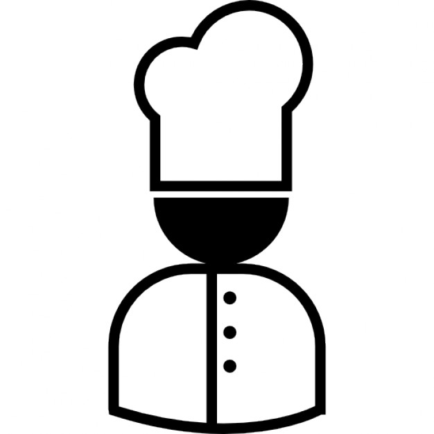 Round food icon with chef hat and kitchen utensil silhouette 