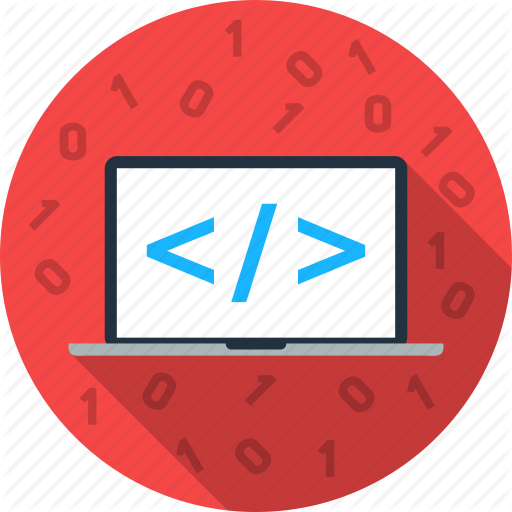 Coding Flat Icon With Long Shadow On Blue Circle Background 