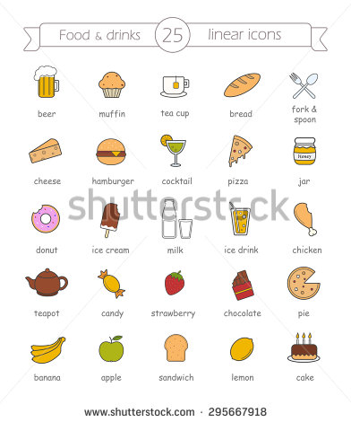 Food Meat Vegetables And More Thin Line Color Icons Set Vector Art 