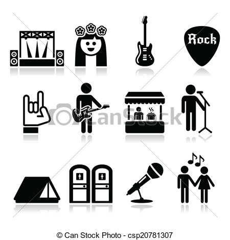 Music festival, live concert icons. Rocknroll, music event 