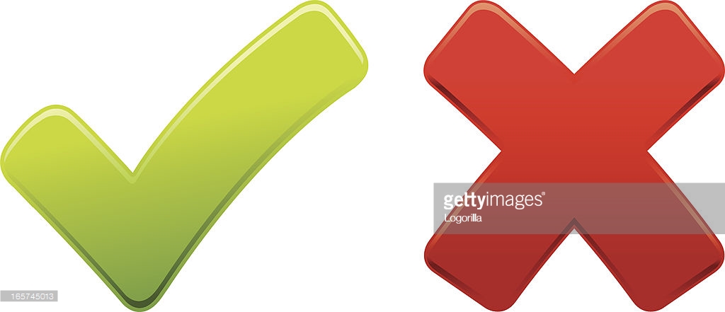 Tick And Cross Signs. Green Checkmark OK And Red X Icons, Isolated 