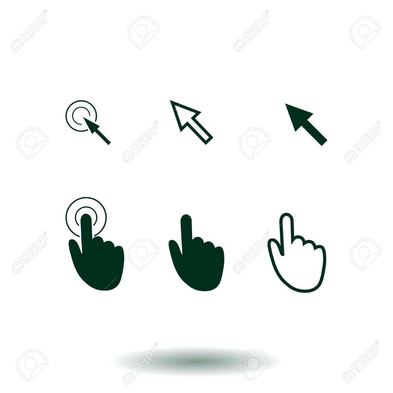 Cursor Pointer Icons. Click Press And Touch Actions. Flat Style 