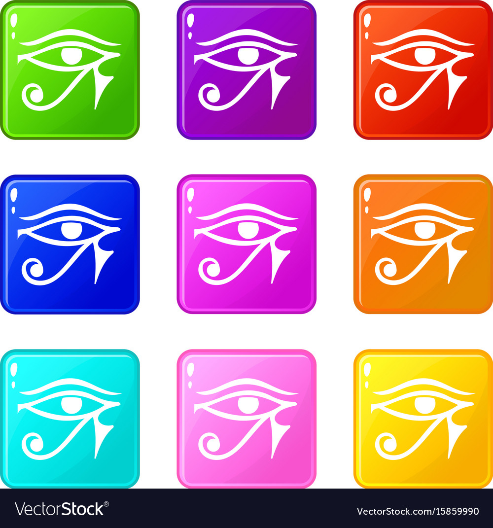Eye of horus egypt deity icons set flat Royalty Free Vector