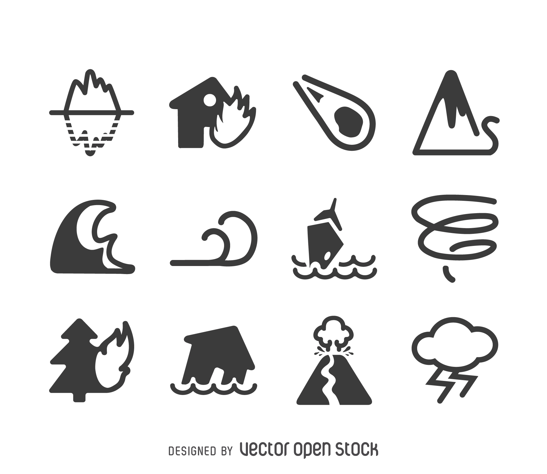 Disaster icon set in black vector illustration - Search Clipart 