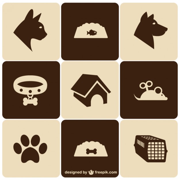 Retro style pet icons set Vector | Free Download