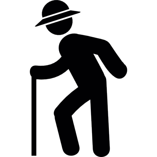 Elderly Man Holding Cane Icon On Black And White Vector 