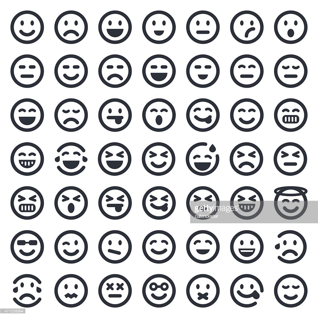 Smiley face thin lines flat vector icons set. Emoji emoticons 