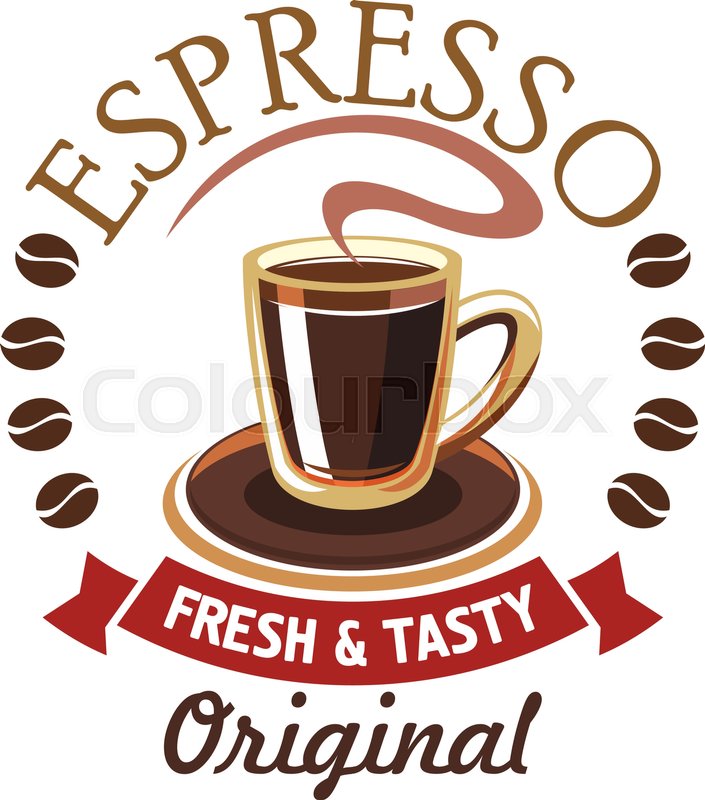 Warm cup of coffee - simple espresso icon on sticker Royalty Free 