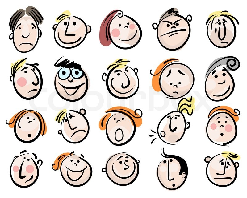 Face icon set. A group of various illustrated face icons vector 