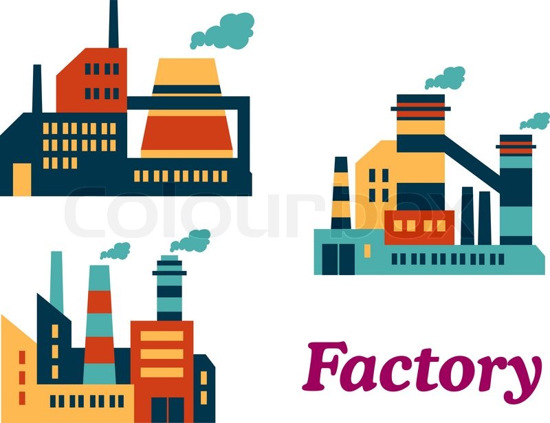 Assorted flat factories icons design in industrial estate with a 