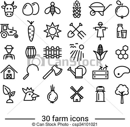 Vector Black Farm Icon Set On White Royalty Free Cliparts, Vectors 