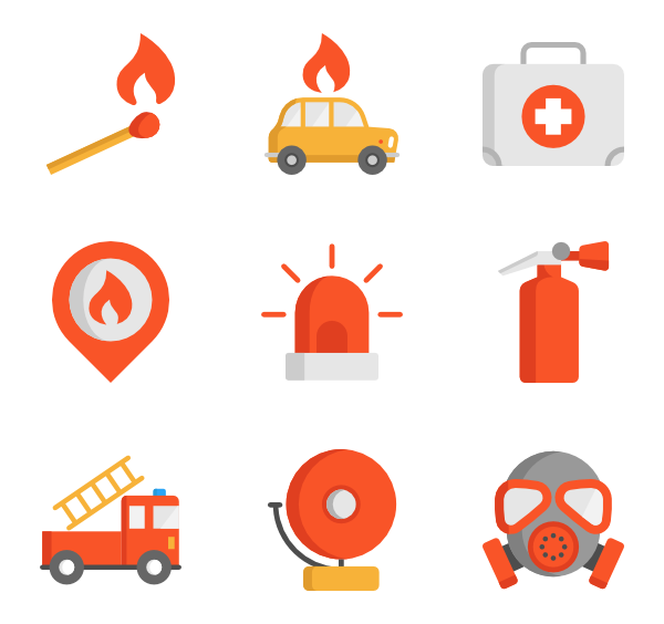 Fire Fighter Icons Set. Firefighter And Axe, Protection And Safety 