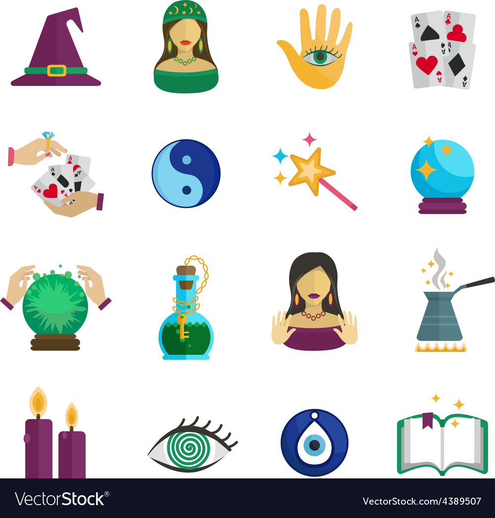 Psychic Fortune Teller Black and White Vector Icon Set Stock 