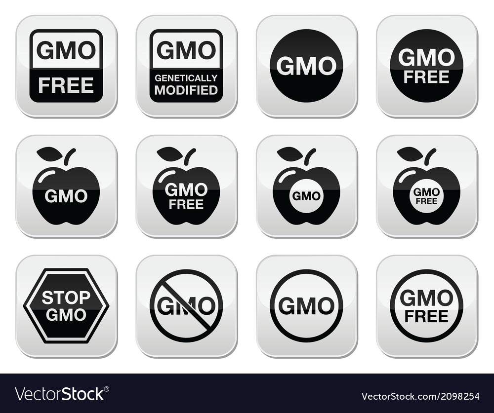GMO Food, No GMO Or GMO Free Icons Set Stock Illustration 