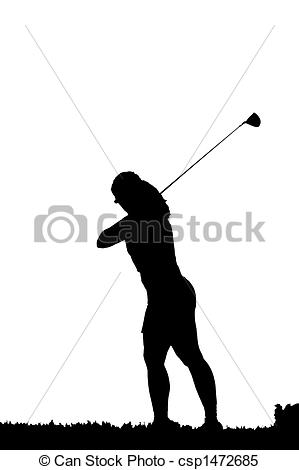 Golf swing silhouette. Silhouette of a female golfer stock 