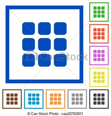 Small grid view framed flat icons. Set of color square vector 