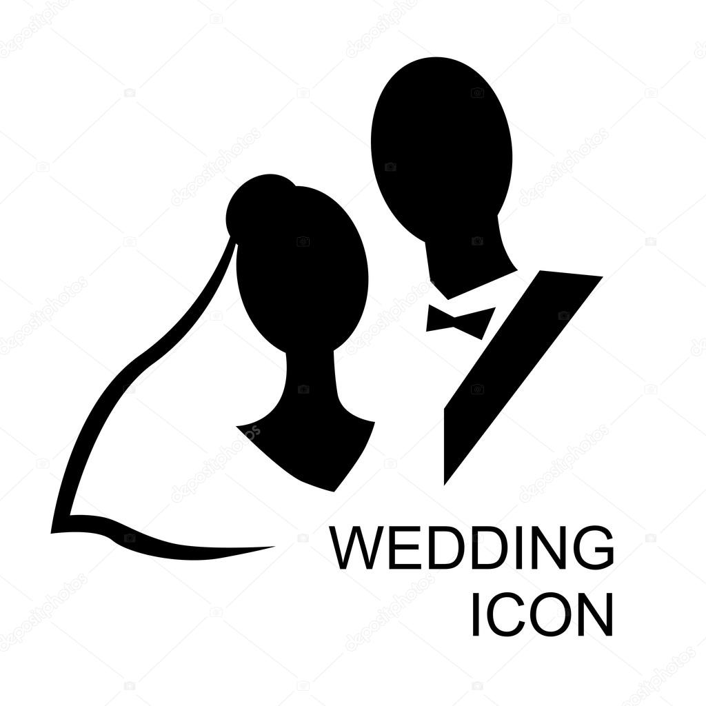 Bride and groom silhouette, vector icon, contour drawing, black 