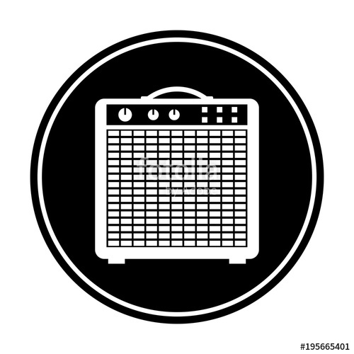 Simple, circular, monochrome guitar amp icon (white silhouette 