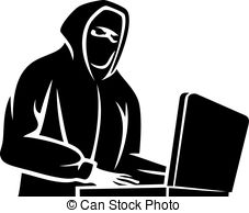 Hacker behind a computer icon in simple style isolated on white 