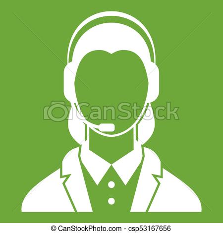 Call center operator with phone headset icon. flat vector 