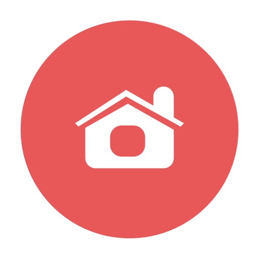 Home vector icon. This rounded flat symbol is drawn with red color 