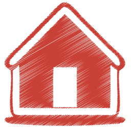 Home icon red square button. Home icon isolated on red stock 