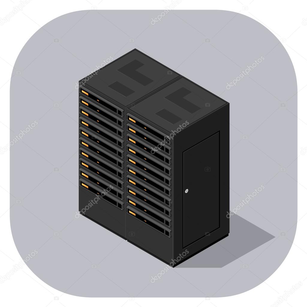 Data centre with server racks isometric 3d icon. internet 