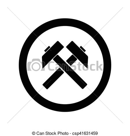 Two crossed hammers vector flat icon, labor symbol, black 