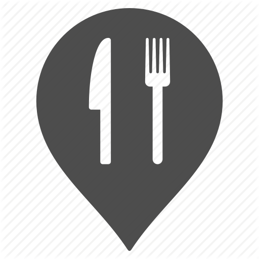 Black restaurant icon with abstract chef hat, fork, spoon and 