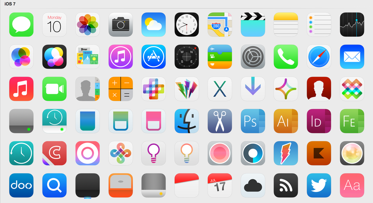 iOS 7 basic icon set redesigned | Icon set, Icons and Ux design