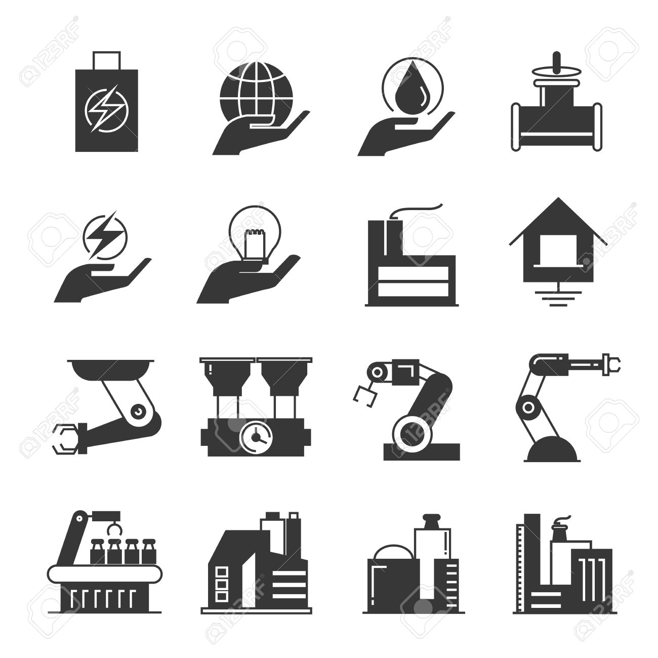 robot in production line icons, manufacturing icons Stock image 
