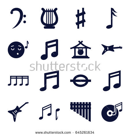 Playing melody icons set. Gray monochrome illustration of 9 