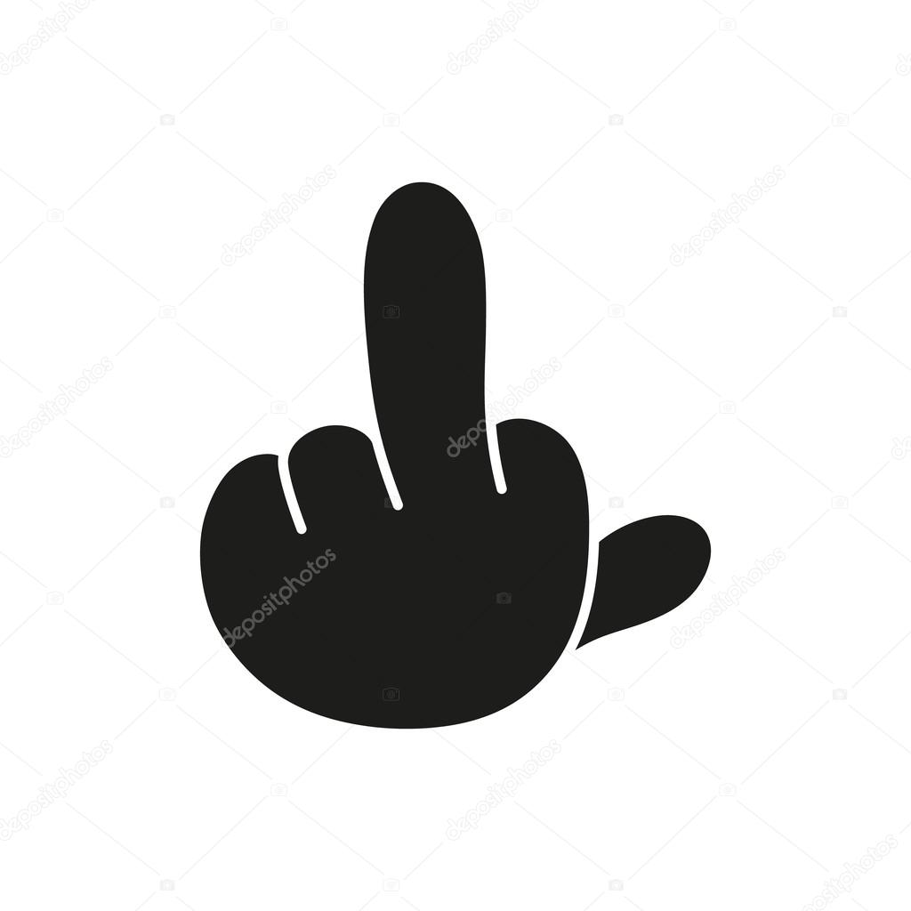 hand showing middle finger up. fuck you or fuck off. simple black 