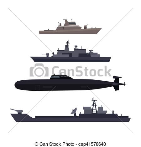 Naval set. High detailed military ship silhouettes set. vectors 
