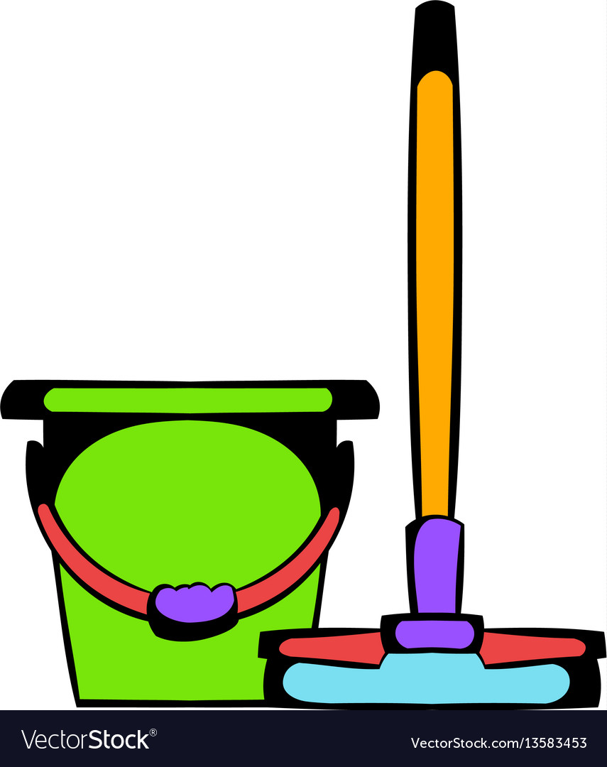 Bucket, cleaning, custodian, janitor, mop, mopping, person icon 