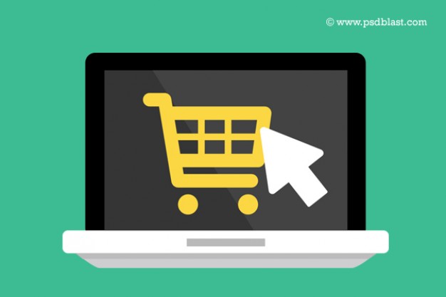 Flat laptop icon with shopping cart PSD file | Free Download