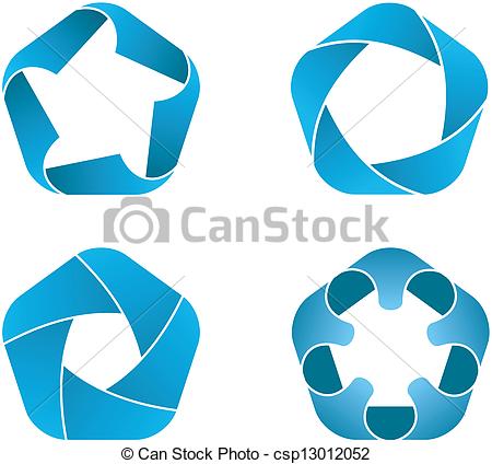 Four pentagon icons. Vector illustration of blue pentagon 