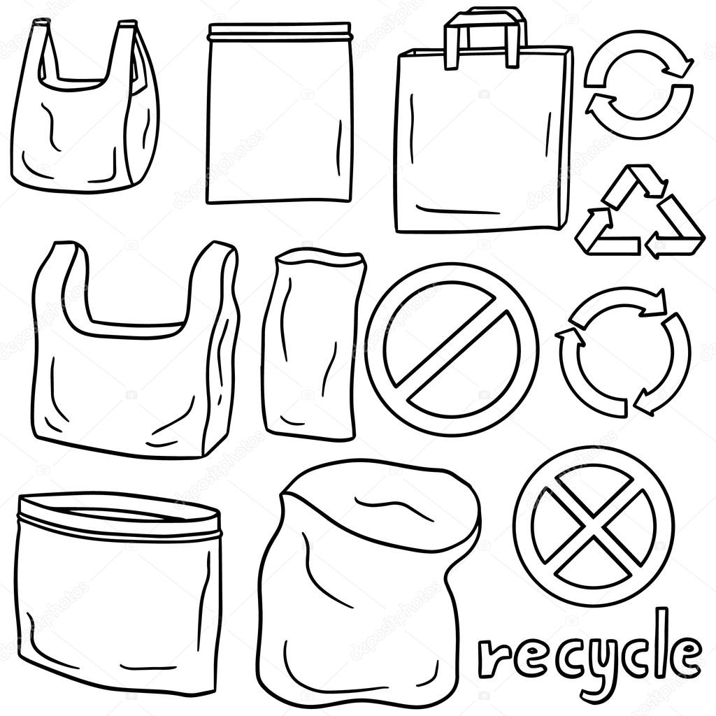 vector set of plastic bag and recycle icon  Stock Vector 