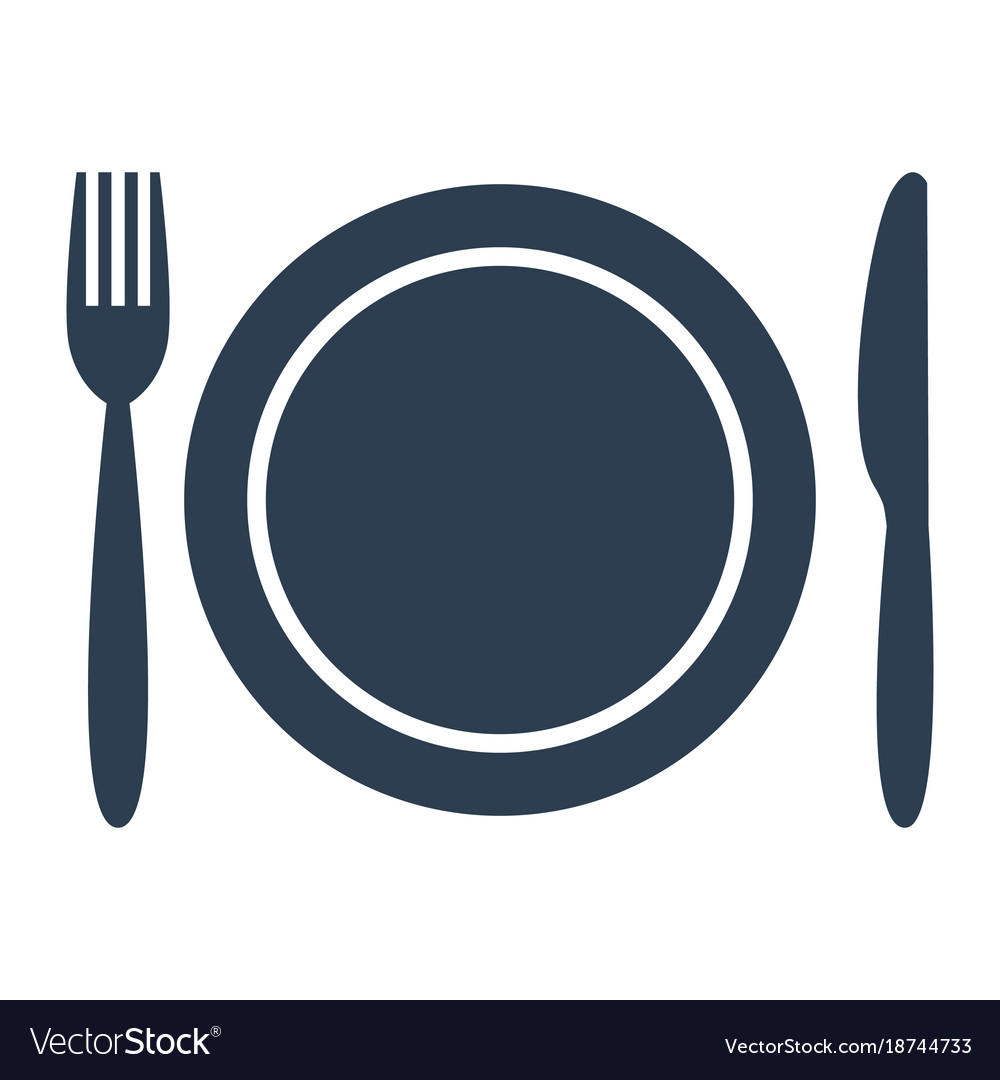 Vector icon illustration of plate with fork, knife and spoon on 