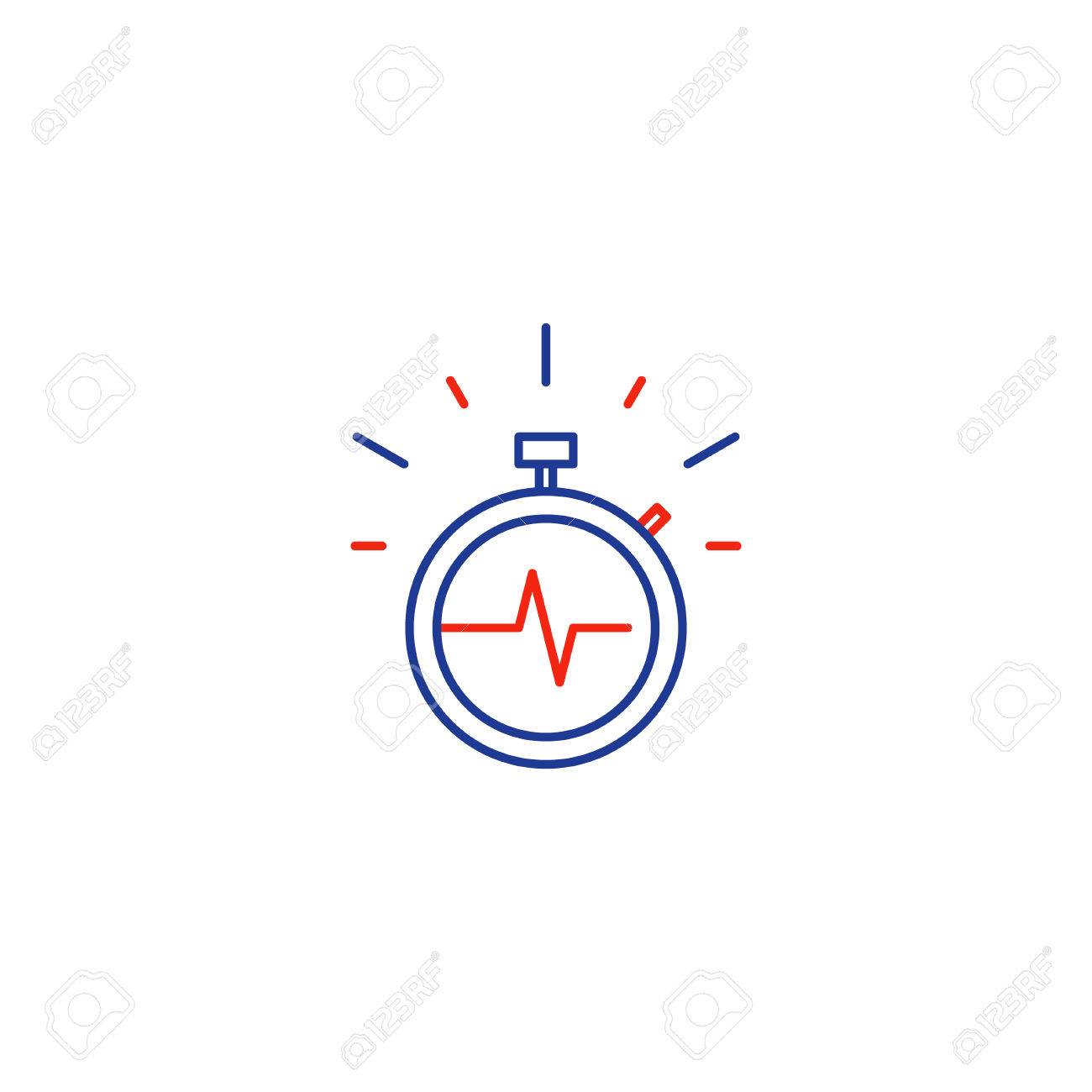 Fast Time Stop Watch Vector Line Icon, Quick Delivery Logo 