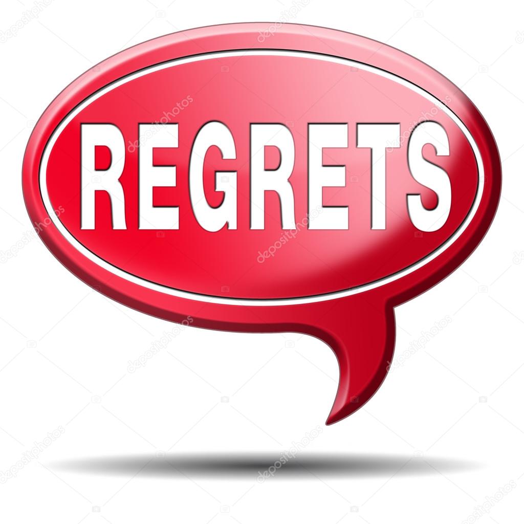 Regrets icon. Regret or no regrets saying sorry and offer 