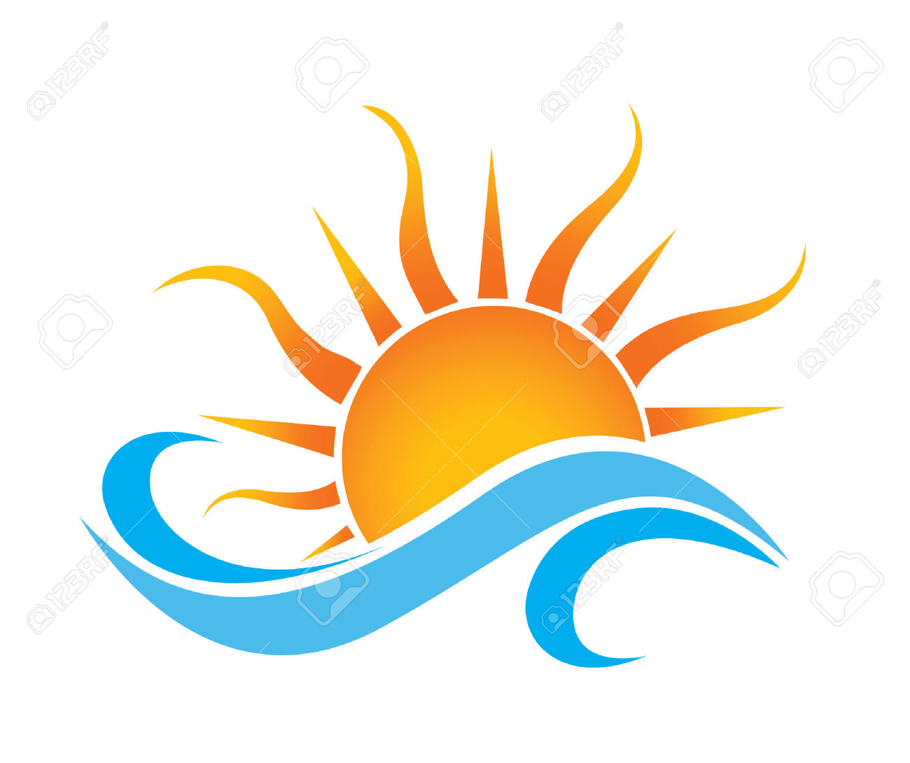 Summer Heat Flat Linear Long Shadow Icon. Rising Sun With 